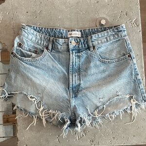 Zara Distressed Light Blue Jean Shorts